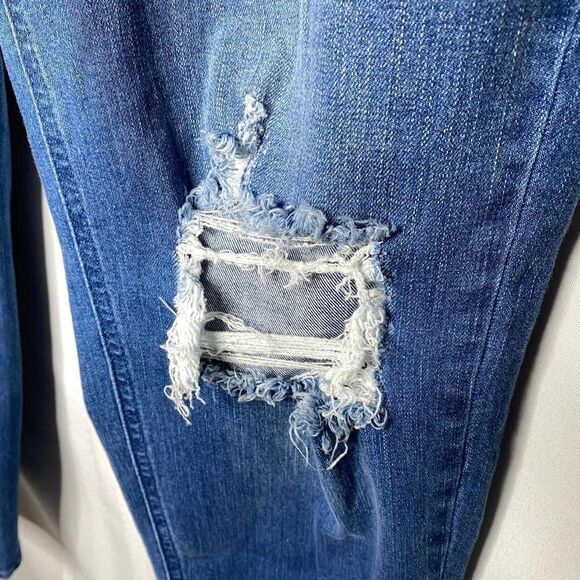 Girls With Curves Distressed High Rise Straight Leg Ripped Jeans 10T Tall Blue - Picture 4 of 9
